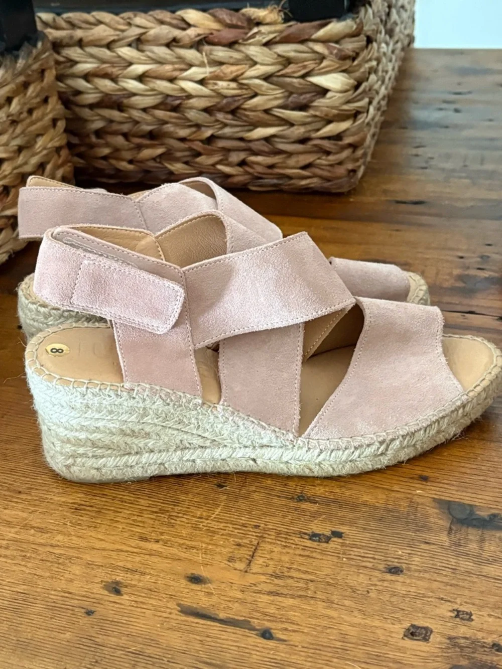 Jutila Made in Spain Suede Cross Strap Rose Mauve Jute Espadrille Sz 8